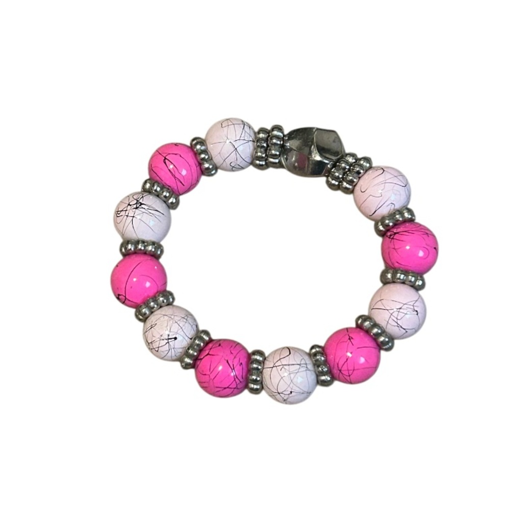 Pink and White Beaded Bracelet